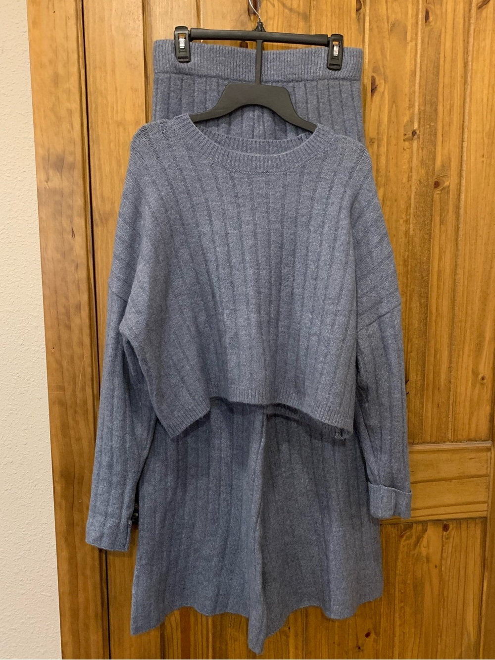 Women's Ribbed Knit Sweater lounge Set in Slate Blue